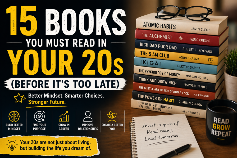 A stack of essential books every person in their 20s should read